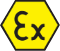 Yellow hexagonal warning sign with black 'Ex' lettering.